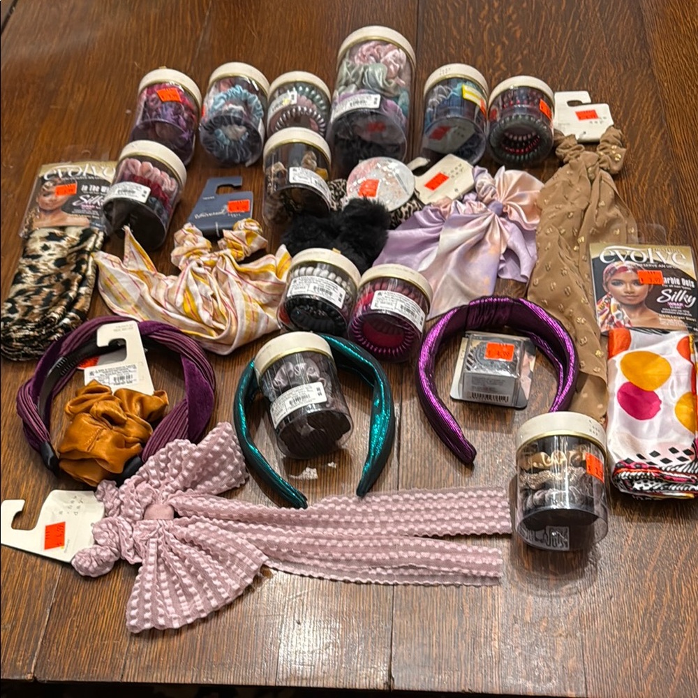 Large lot of hair accessories all NWT! Headscarves, head bands, & Scrunchies!